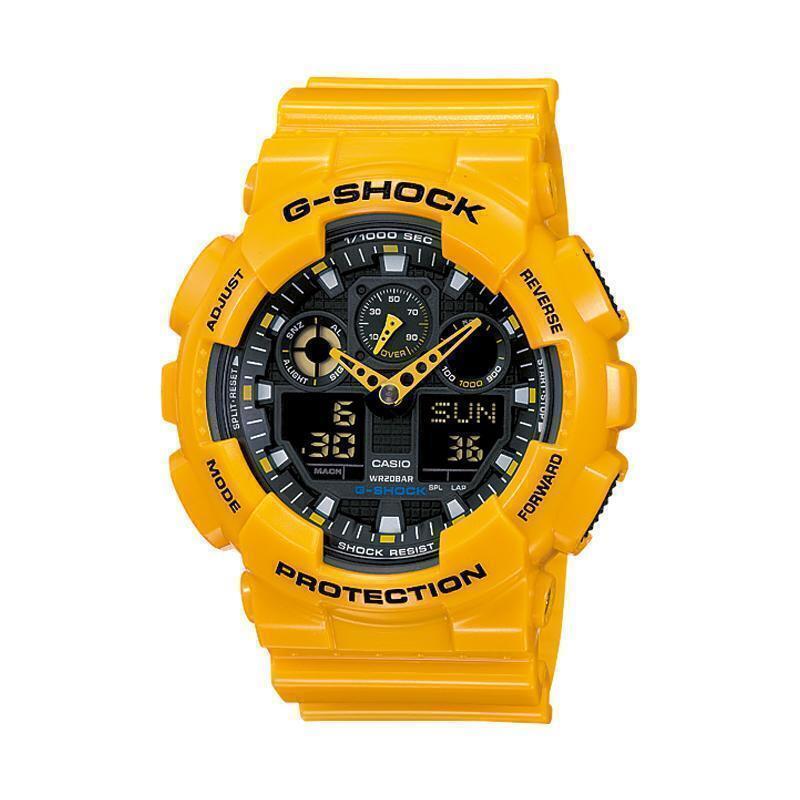 casio g-shock ga-100a 日本进口 树脂表带 矿物玻璃 手表 (白/黄)
