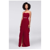 strapless crinkle chiffon dress with cascade skirt