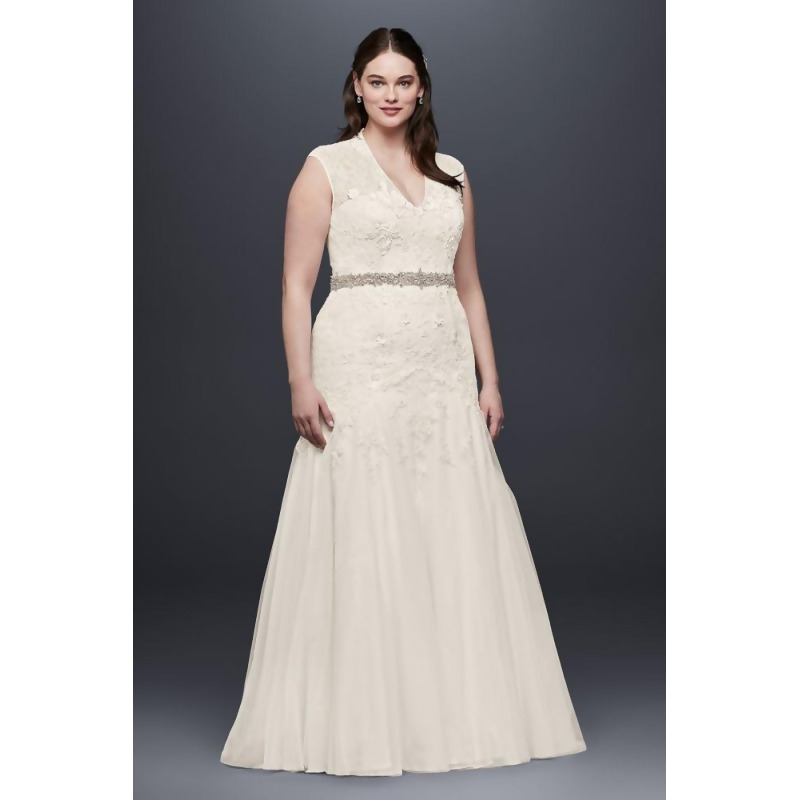 Sheer Lace And Tulle Plus Size Wedding Dress David S Bridal