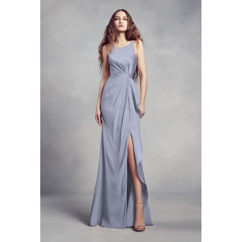 charmeuse and chiffon bridesmaid dress with ruffle