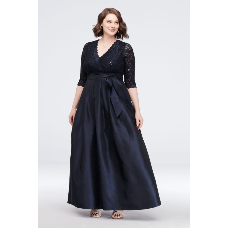 jessica howard lace and taffeta surplice ball gown