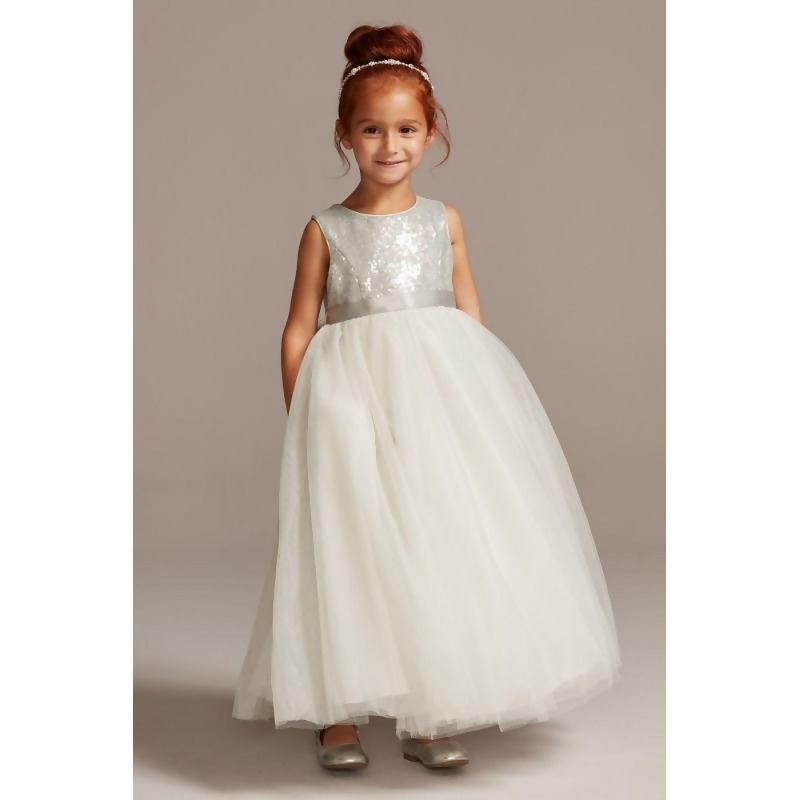 heart back sequin and tulle flower girl gown