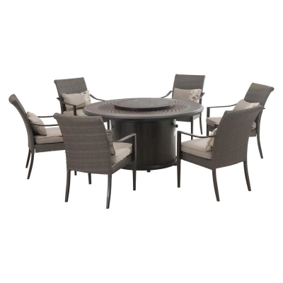 7pc Wicker Dining Set With Fire Pit Table Brown Sunjoy Black