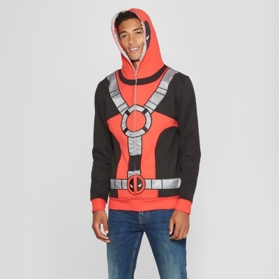 Mens Marvel Deadpool Zip Up Long Sleeve Hooded Sweatshirt Red M