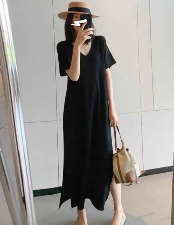 【買一送一】闆娘大推*極舒服莫代爾居家服睡衣v領側邊開岔短袖連身裙5色 