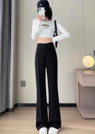 現貨優惠小個子L、小個子XL★垂感直筒微喇叭薄款顯腿長西裝長褲 