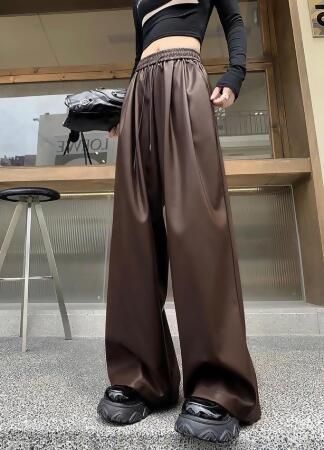 現貨優惠咖啡/小個子 L ★秋冬人氣必備•率性闊腿皮褲長褲2色 
