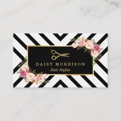 Gold Scissors Floral Hair Stylist Beauty Salon Business Card From