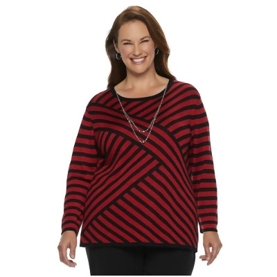 Plus Size Alfred Dunner Studio Diagonal Striped Lurex Sweater, Women\u0027s, Size 1XL, Brt Red