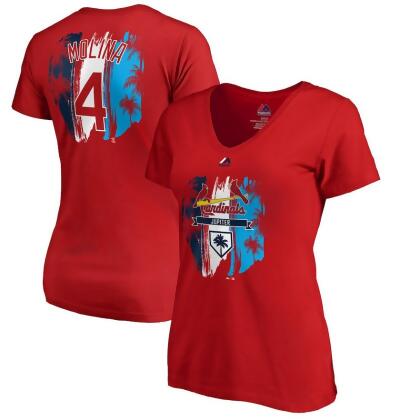 Women&#39;s Majestic Yadier Molina Red St. Louis Cardinals 2019 Spring Training Name & Number V-Neck ...