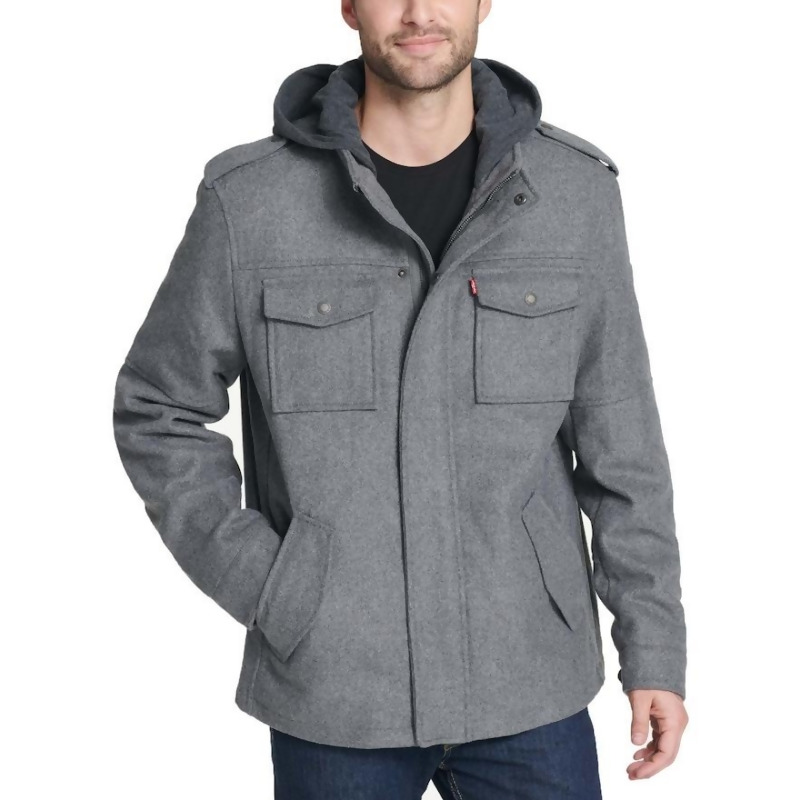 levi's men's wool blend military jacket with hood