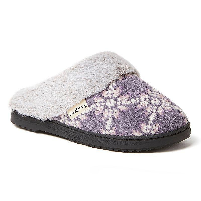 sequin knit faux fur mule slippers