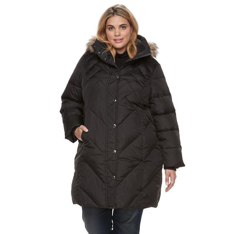 plus size black coat with fur hood