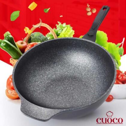 韓國製造CUOCO超大容量鈦晶岩不沾鍋大寶鍋34cm(含透明鍋蓋) 炒鍋 深湯鍋 燉鍋 煎鍋 單手鍋 八公升 