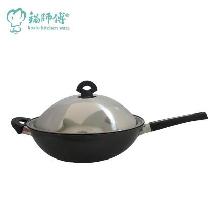 台灣製造鍋師傅 遠紅外線不沾炒鍋 32cm附不銹鋼鍋蓋-航鈦合金不沾鍋備長炭 炒菜鍋 