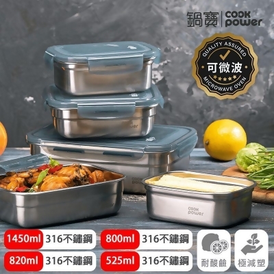【CookPower 鍋寶】可微波316不鏽鋼保鮮盒(2 入(組)) 