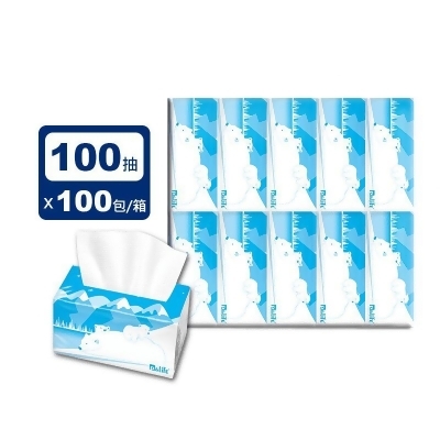 【小白熊】溶水抽取式環保衛生紙(100抽x10包x10袋/箱)(100 包) 