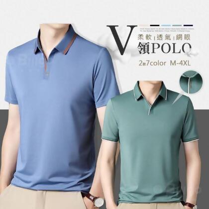 型男四季可穿V領透氣短袖POLO衫 2款多色可選 M-4XL POLO上衣 