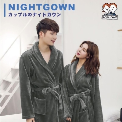 韓系男女款加長加厚法蘭絨親膚睡袍 L-2XL 刷毛保暖睡衣 