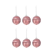 Debenhams - Pack Of 6 Red And White Sequined Baubles Debenhams - Pack Of 6 Red And White Sequined Baubles
