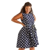 Yumi Curves - Navy Stripe Tie Polka Dot Dress Yumi Curves - Navy Stripe Tie Polka Dot Dress