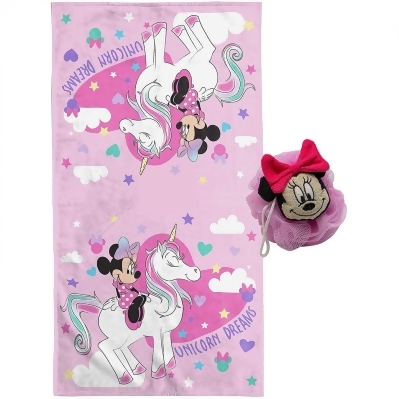 Minnie Mouse Unicorn 2pc Bath Towel and 3D Loofah Set 