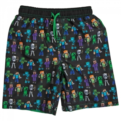 Minecraft Creeper and Characters All Over Print Youth Swim Trunks 