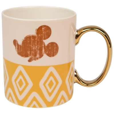 Disney Mickey Mouse Pattern With Gold Handle 11 Ounce Ceramic Mug 