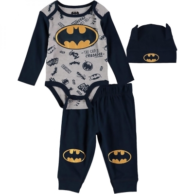 Batman Symbols 3-Piece Infant Bodysuit Pant and Hat Set 
