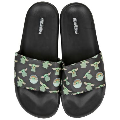Star Wars The Mandalorian The Child Grogu All Over Logo Slides Sandals 