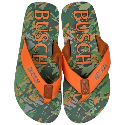 Busch Hunter Orange Text Logo Tree Camo Men's Flip Flop Sandals 