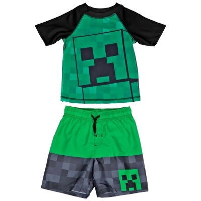 Minecraft Creeper and Symbol Youth Swimshorts and Rashguard Set 