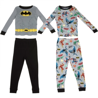 DC Comics Batman Costume and JLA Long Sleeve 4-Piece Pajama Set 