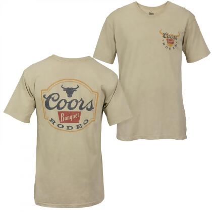 Coors Banquet Rodeo Logo Distressed Front and Back Tan T-Shirt 