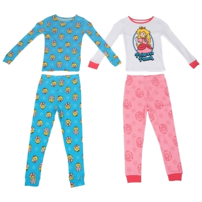 Princess Peach Long Sleeve 4-Piece Girl's Pajama Set 