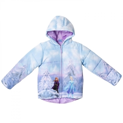 Frozen Elsa and Anna In Winter Girl's Puffy Jacket Coat 