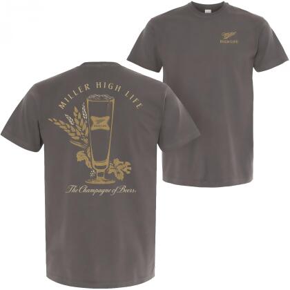 Miller High Life The Champagne of Beers Garment Dyed Grey Front and Back T-Shirt 