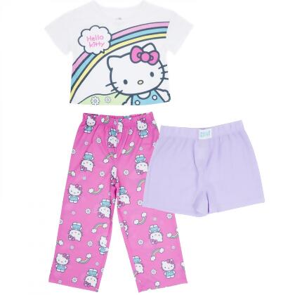 Hello Kitty Pastel Rainbows Girl's 3-Piece Pajama Set 
