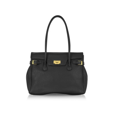 Fontanelli Designer Handbags Black Embossed Leather Large Satchel Bag