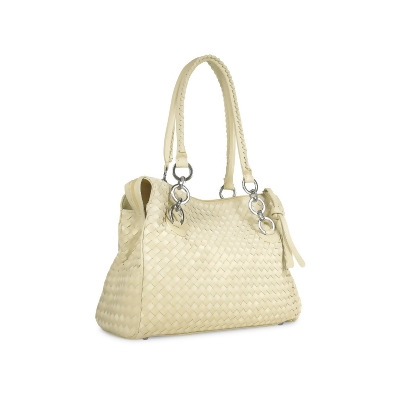 Fontanelli Designer Handbags Ivory Woven Italian Suede Leather Satchel Bag