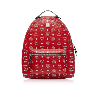 Mcm Designer Handbags Viva Red Stark Backpack W White Logo Visetos 40