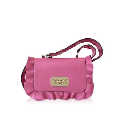 Red Valentino Designer Handbags Pink Sunrise Leather Rock Ruffle Crossbody Bag