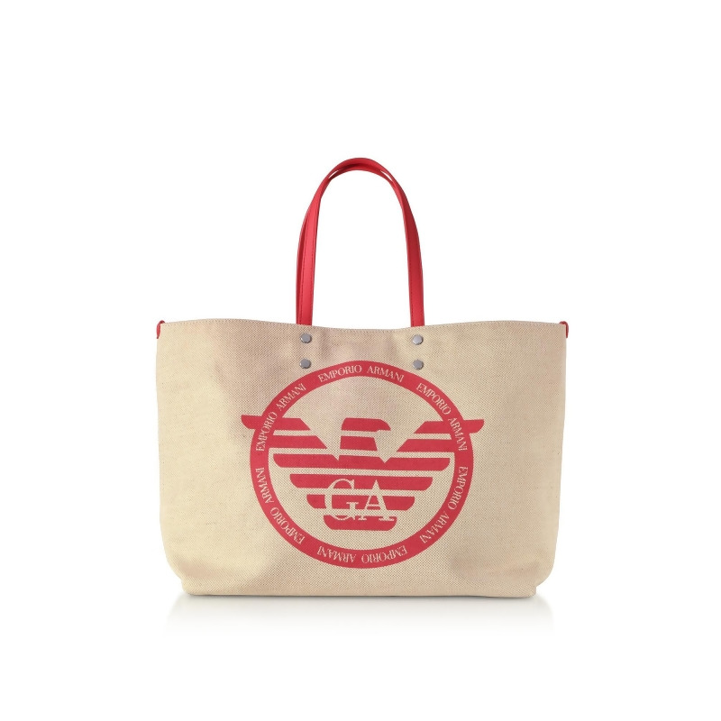 Emporio Armani Designer Handbags, Signature Canvas Medium Shopping Bag from Forzieri Singapore ...