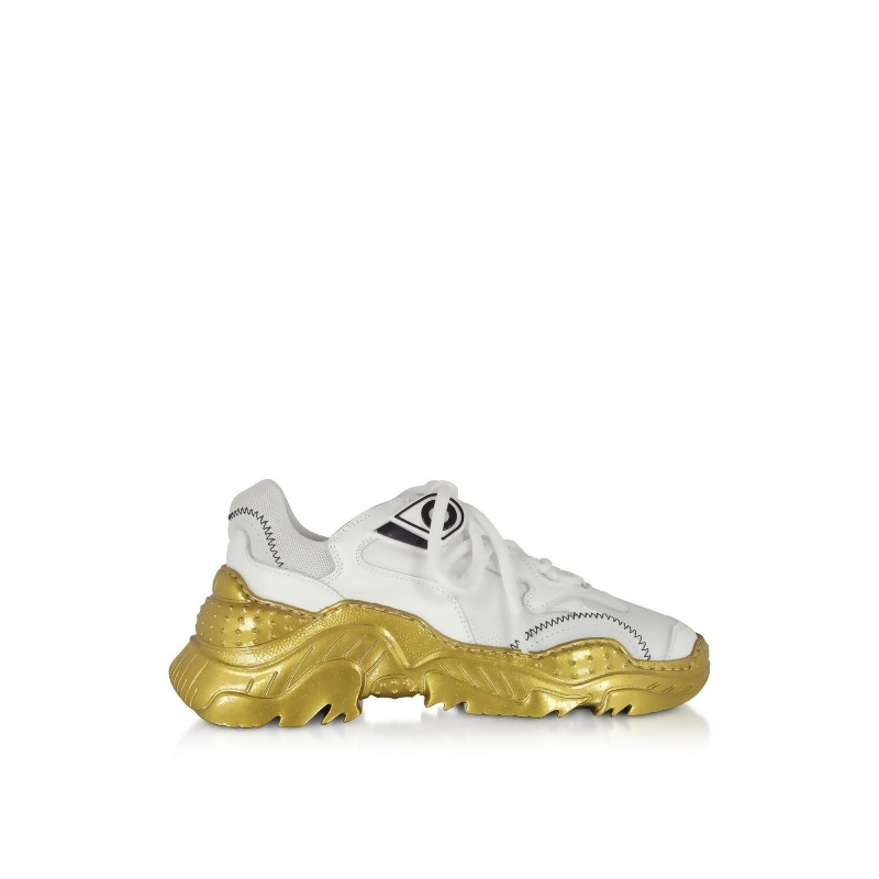 white and gold designer sneakers