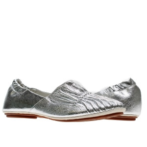 Chocolat Blu Cam2 Pleated Moccasin Flat Silver Women's Shoes - 6