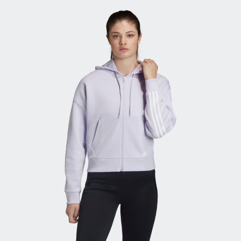purple adidas jacket white stripes
