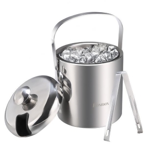 Homdox Stainless Steel Handle Ice Bucket Chrome Finish Thick Ice Pail with Tweezers - All