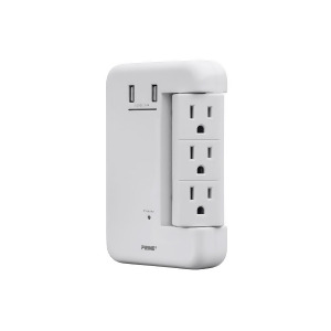 6 Outlet Surge Protector Wall Tap with 3 Fixed Rotating 2 Usb Charging Ports 3.4A 1200 Joules White - All