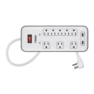 8 Outlet Surge Protector Power Strip with 2 Usb Charging Ports 2.1A Right Angle Plug with 6ft Cord 2400 Joules White - All