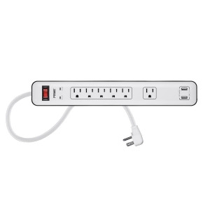 6 Outlet Surge Protector Power Strip with 2 Usb Charging Ports 2.1A Right Angle Plug with 4ft Cord 1800 Joules White - All